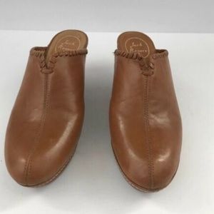 Jack Rogers Simone Cognac Leather Wedge Mule Clogs